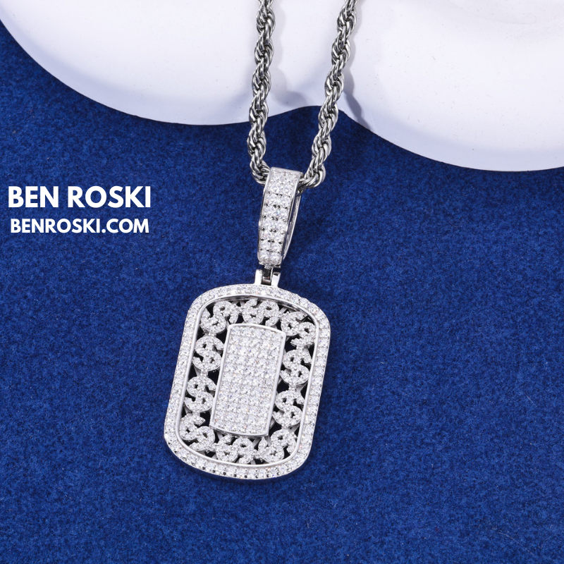 Iced Cuban Frame Pendant Sterling Silver or Gold / Rose Gold Plated | VVS Moissanite | GRA Certified