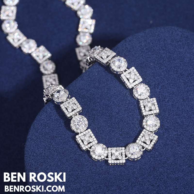 Moissanite Cluster Link Chain Sterling Silver | GRA Certified