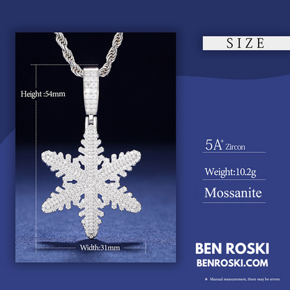 Iced Snowflake Pendant Sterling Silver or Gold/Rose Gold Plated | VVS Moissanite | GRA Certified