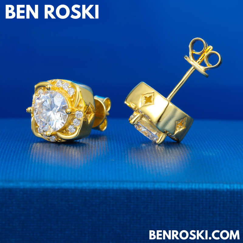 Moissanite Halo Stud Earrings Sterling Silver or Gold/Rose Gold Plated | VVS Moissanite | GRA Certified