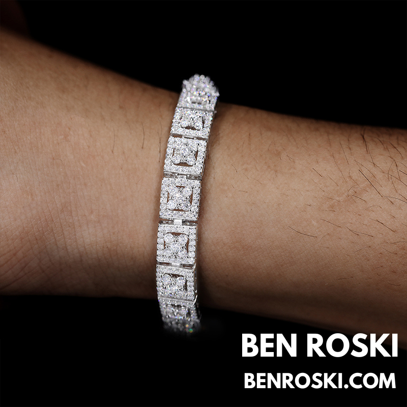 8MM Moissanite Square Link Bracelet Sterling  Silver, Gold, or Rose Gold | GRA Certified