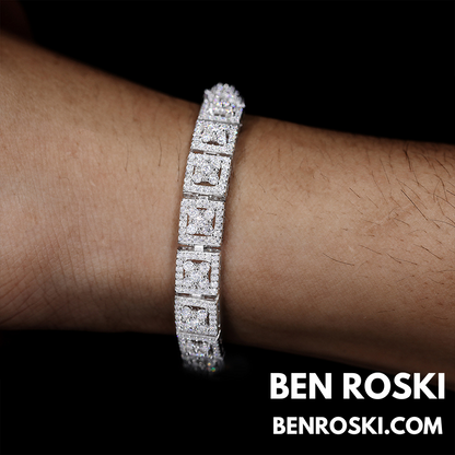 8MM Moissanite Square Link Bracelet Sterling  Silver, Gold, or Rose Gold | GRA Certified