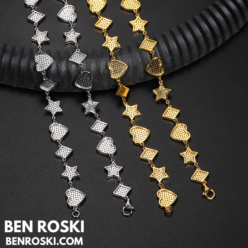 Heart, Star & Diamond Link Moissanite Necklace Sterling Silver, Gold & Rose Gold Options | GRA Certified