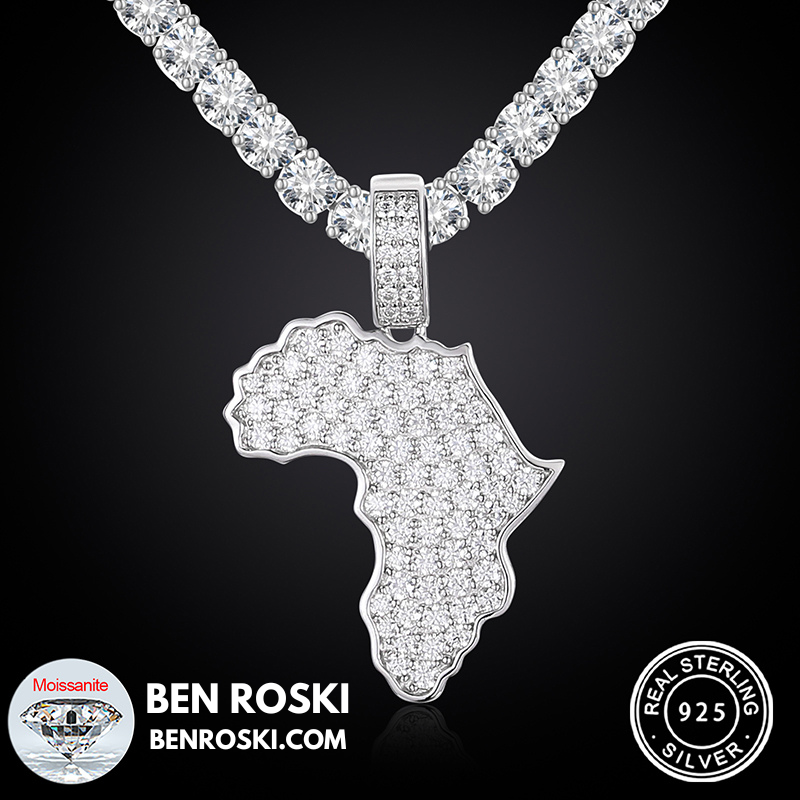 Africa Map Moissanite Pendant Sterling Silver or Gold/Rose Gold Plated | VVS Moissanite | GRA Certified