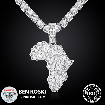 Africa Map Moissanite Pendant Sterling Silver or Gold/Rose Gold Plated | VVS Moissanite | GRA Certified