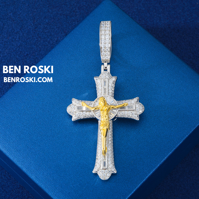 Crucifix Moissanite Cross Pendant Sterling Silver, Gold & Rose Gold | VVS Moissanite | GRA Certified