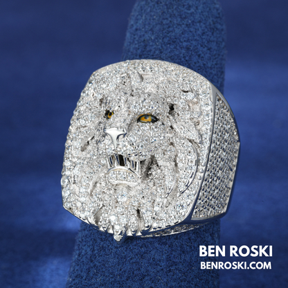 Lion Head Moissanite Ring Sterling Silver, Gold & Rose Gold | VVS Moissanite | GRA Certified