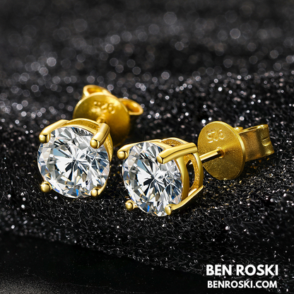 Round-Cut Moissanite Stud Earrings Sterling Silver or Gold / Rose Gold Plated | GRA Certified