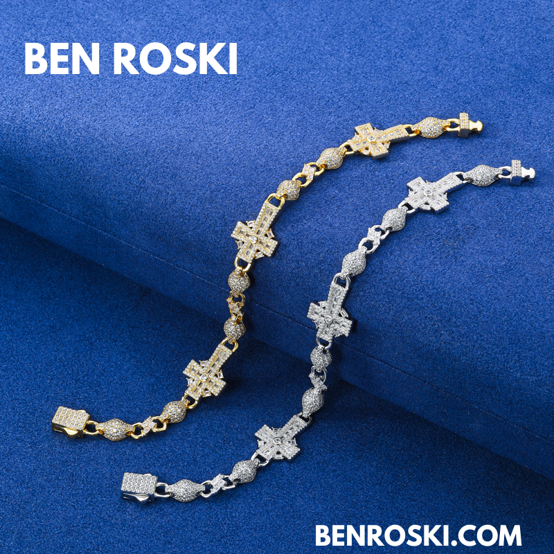 Moissanite Cross Link Bracelet Sterling Silver, Gold, or Rose Gold | VVS Moissanite | GRA Certified