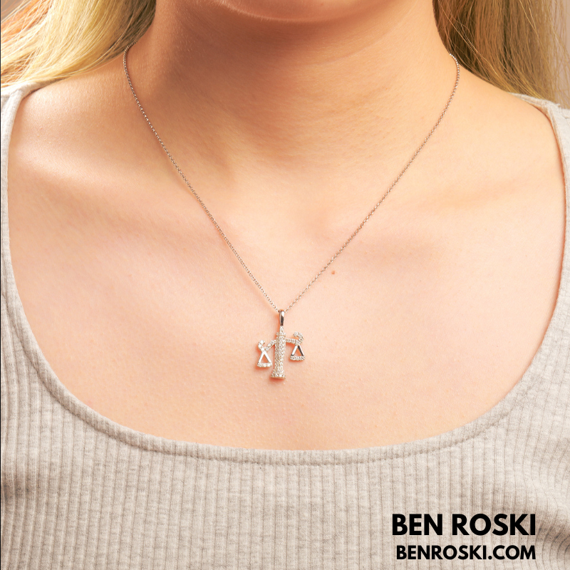 Scales of Justice Pendant Sterling Silver, Gold, or Rose Gold | VVS Moissanite | GRA Certified