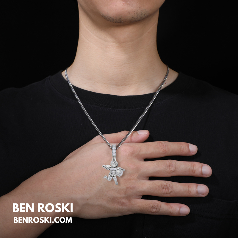 Angel Money Bag Pendant Sterling Silver or Gold & Rose Gold Plated | VVS Moissanite | GRA Certified