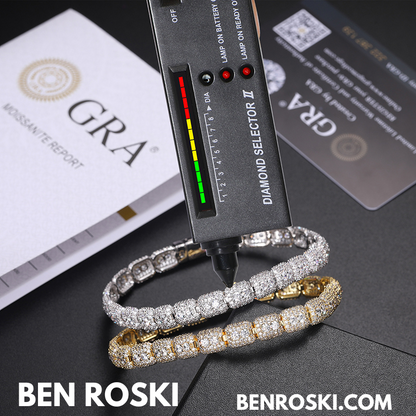 7MM Moissanite Cluster Link Bracelet – 7-Inch & 8-Inch | 925 Sterling Silver | GRA Certified | Gold & Rose Gold Plated