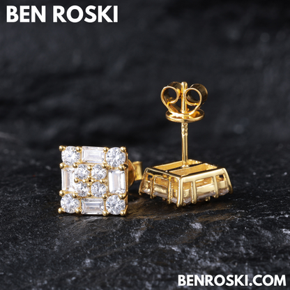 Square Cluster Stud Earrings Sterling Silver, Gold, or Rose Gold | VVS Moissanite | GRA Certified