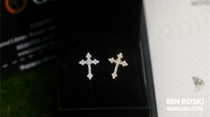Moissanite Cross Stud Earrings Sterling Silver, Gold, or Rose Gold | VVS Moissanite | GRA Certified