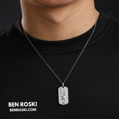 M4 Rifle Dog Tag Pendant Sterling Silver or Gold & Rose Gold Plated | VVS Moissanite | GRA Certified