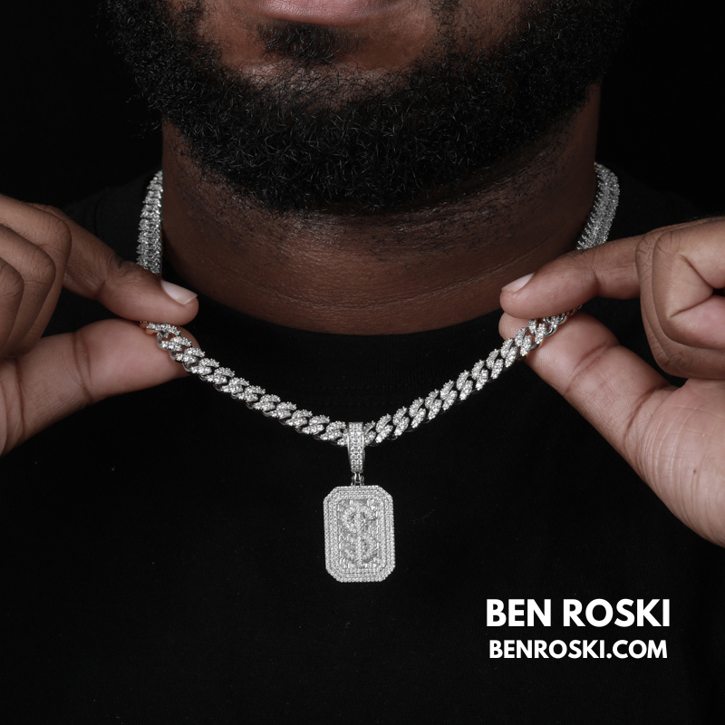 Iced-Out Dollar Sign Pendant sterling Silver or Gold Plated | VVS Moissanite | GRA Certified