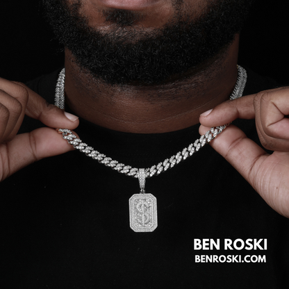 Iced-Out Dollar Sign Pendant sterling Silver or Gold Plated | VVS Moissanite | GRA Certified