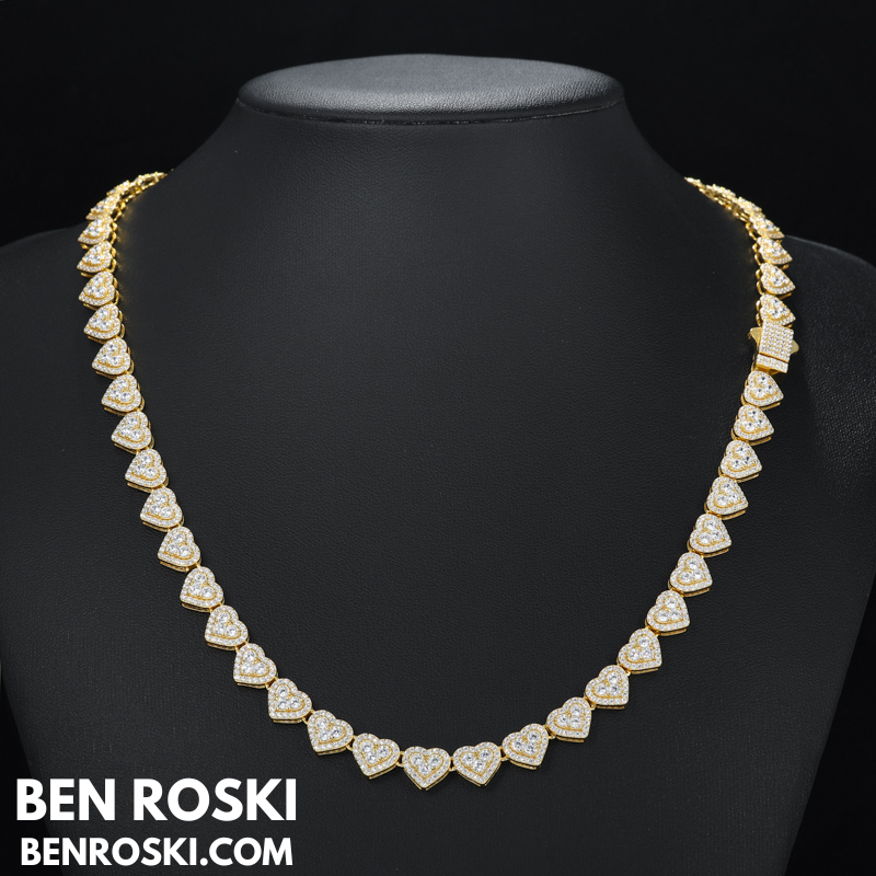 8MM Heart Moissanite Chain Sterling Silver, Gold, or Rose Gold | GRA Certified