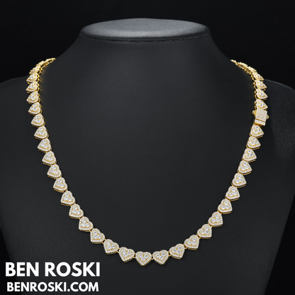 8MM Heart Moissanite Chain Sterling Silver, Gold, or Rose Gold | GRA Certified