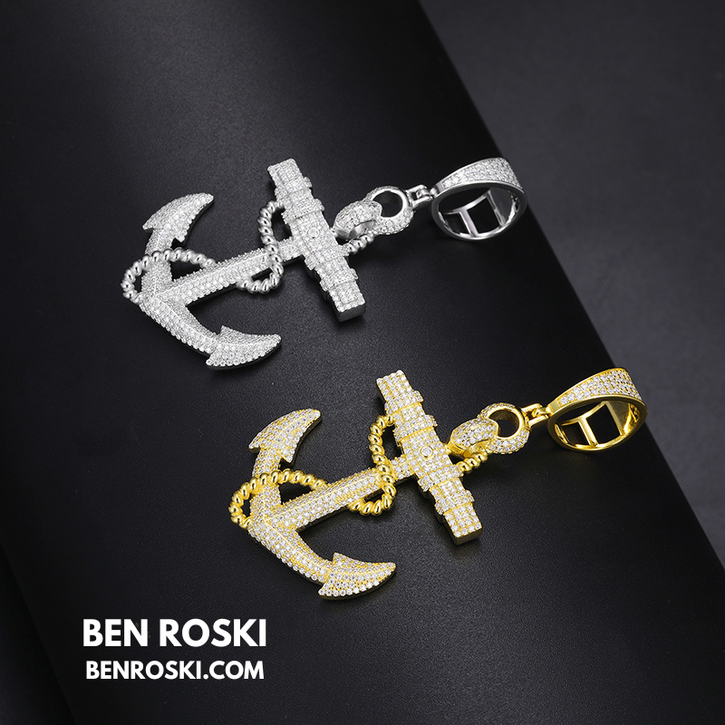 Anchor Pendant Sterling Silver, Gold & Rose Gold | VVS Moissanite | GRA Certified