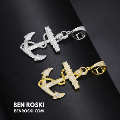 Anchor Pendant Sterling Silver, Gold & Rose Gold | VVS Moissanite | GRA Certified