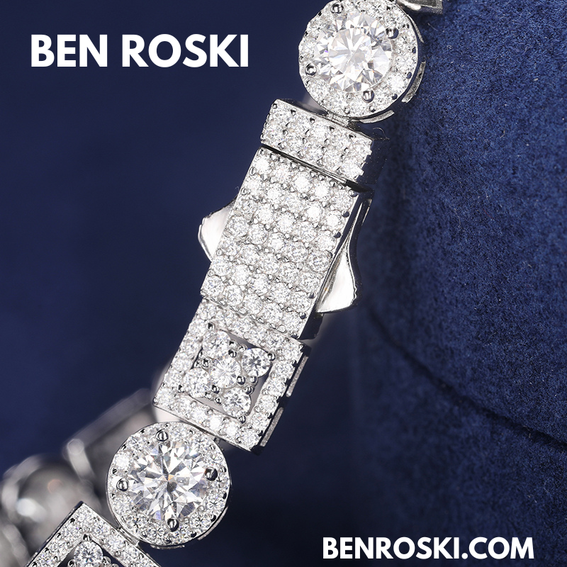 8MM Moissanite Bracelet – Round & Square Link Design | 7" / 8" | Silver, Gold, or Rose Gold | GRA Certified