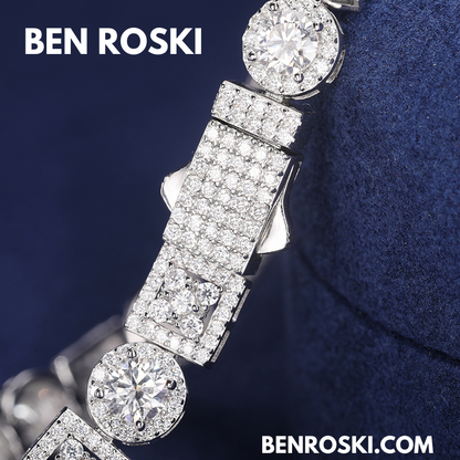 8MM Moissanite Bracelet – Round & Square Link Design | 7" / 8" | Silver, Gold, or Rose Gold | GRA Certified