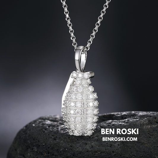 Grenade Moissanite Pendant Sterling Silver, Gold & Rose Gold | VVS Moissanite | GRA Certified