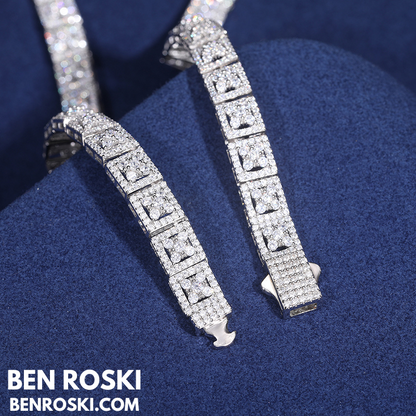 8MM Square Cluster Moissanite Chain Sterling Silver, Gold, or Rose Gold | GRA Certified