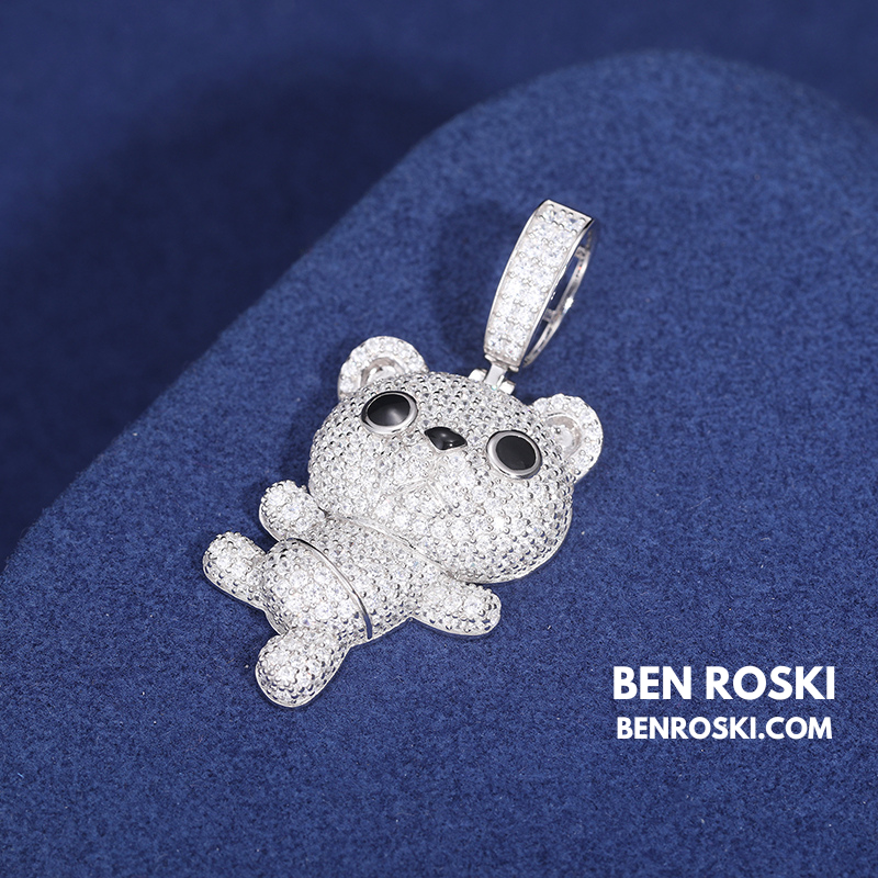 Dancing Teddy Bear Pendant Sterling Silver, Gold & Rose Gold | VVS Moissanite | GRA Certified