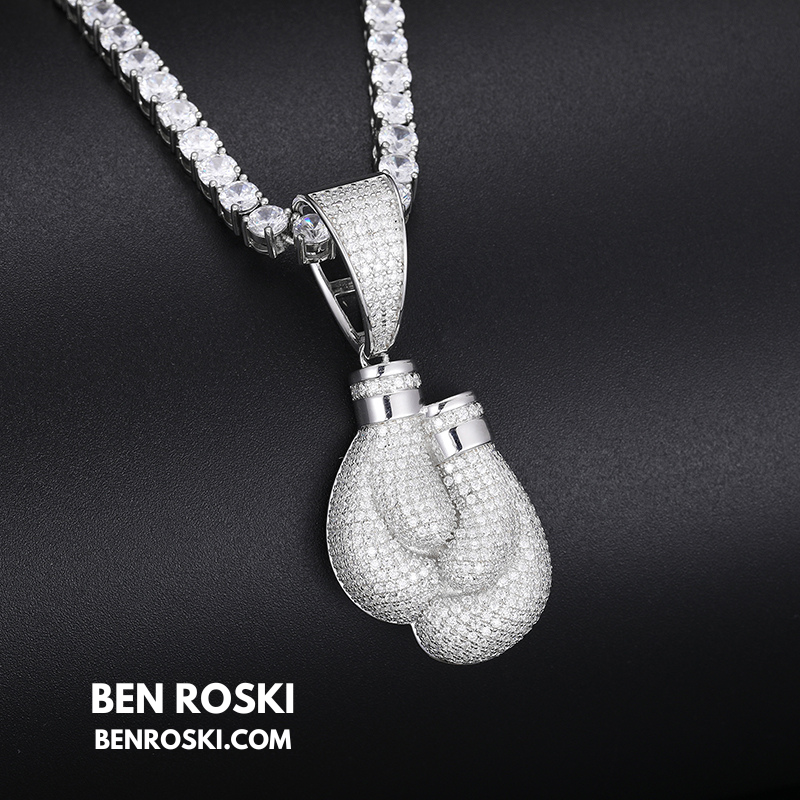 Boxing Gloves Pendant Sterling Silver, Gold & Rose Gold | VVS Moissanite | GRA Certified