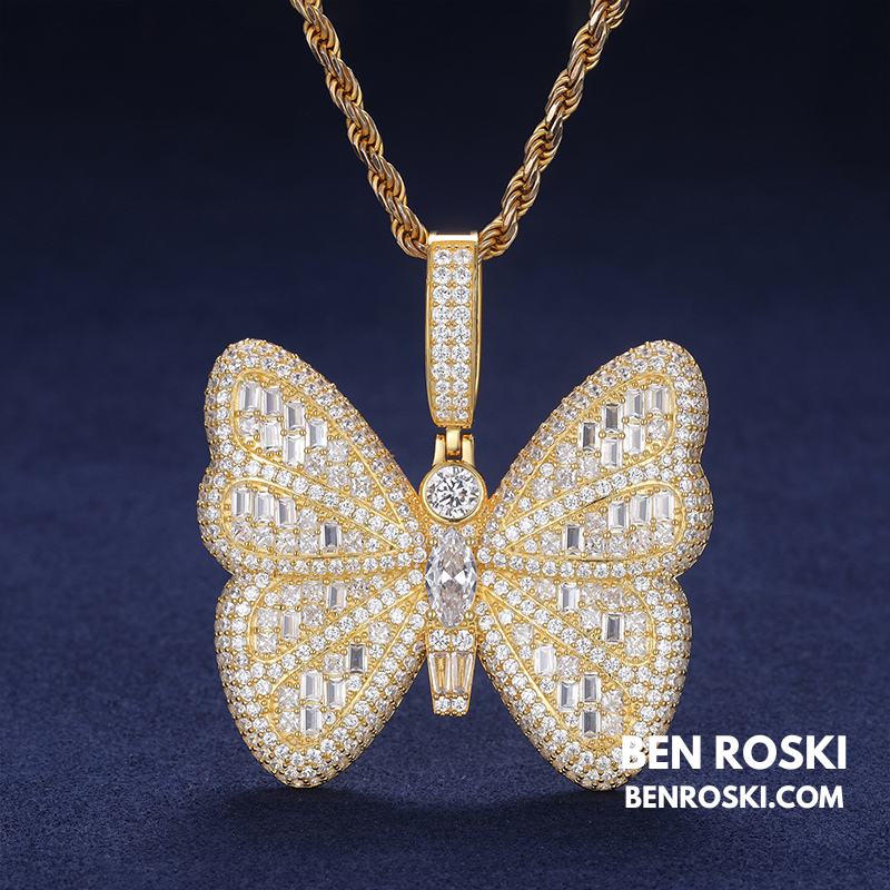 Butterfly Pendant Sterling Silver or Gold / Rose Gold Plated | VVS Moissanite | GRA Certified