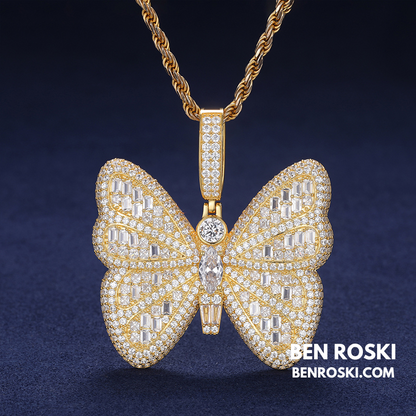 Butterfly Pendant Sterling Silver or Gold / Rose Gold Plated | VVS Moissanite | GRA Certified