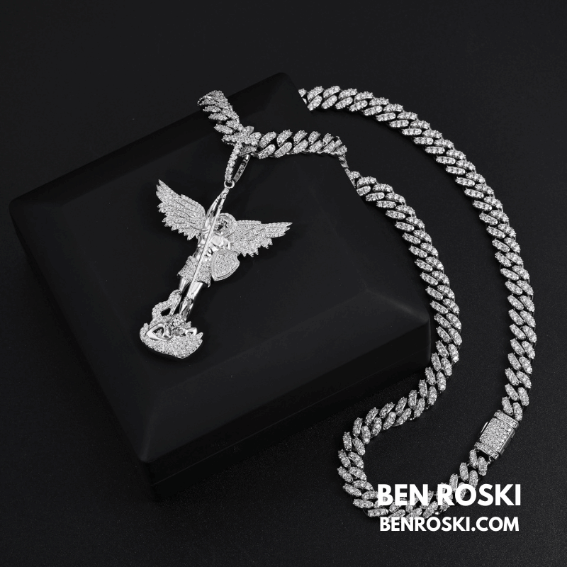 Archangel Michael Pendant – 77MM Height |  VVS1 Moissanite | GRA Certified