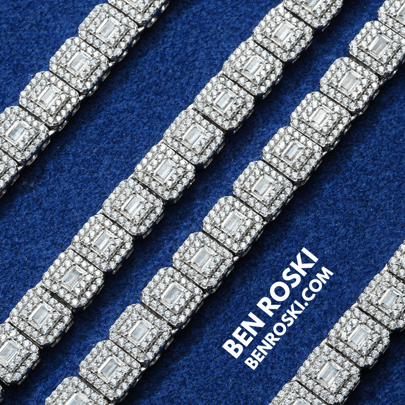 Square Cluster Moissanite Chain – 7MM Width | 20 Inch | 45.95g | GRA Certified