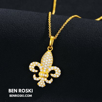 Fleur-de-Lis Moissanite Pendant Sterling Silver or Gold/Rose Gold Plated | VVS Moissanite | GRA Certified