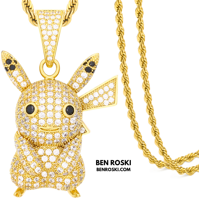 Iced-Out Pikachu Moissanite Pendant – Sterling Silver | Gold, Silver & Rose Gold | GRA Certified