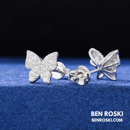 Butterfly Stud Earrings Sterling Silver, Gold, or Rose Gold | VVS Moissanite | GRA Certified