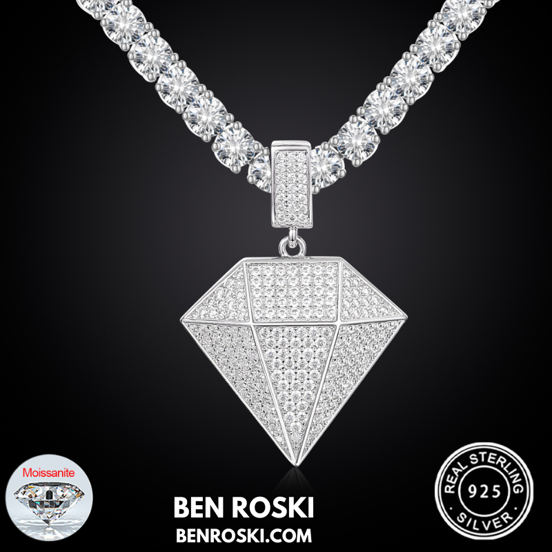 Diamond Shape Moissanite Pendant Sterling Silver, Gold / Rose Gold Plated | GRA Certified