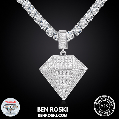 Diamond Shape Moissanite Pendant Sterling Silver, Gold / Rose Gold Plated | GRA Certified