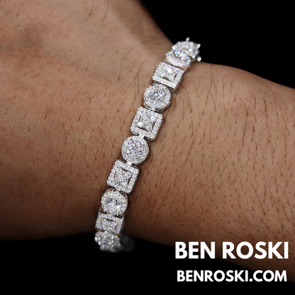 8MM Moissanite Bracelet – Round & Square Link Design | 7" / 8" | Silver, Gold, or Rose Gold | GRA Certified