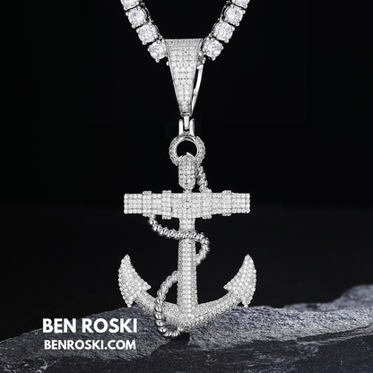 Anchor Pendant Sterling Silver, Gold & Rose Gold | VVS Moissanite | GRA Certified