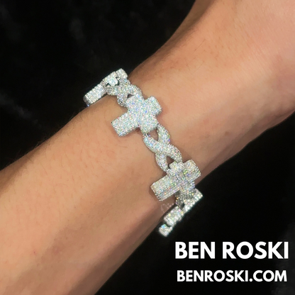 Iced Cross Moissanite Bracelet – 15MM | 7 &8-Inch | Solid 925 Sterling Silver | GRA Certified | Gold & Rose Gold Plated Variants
