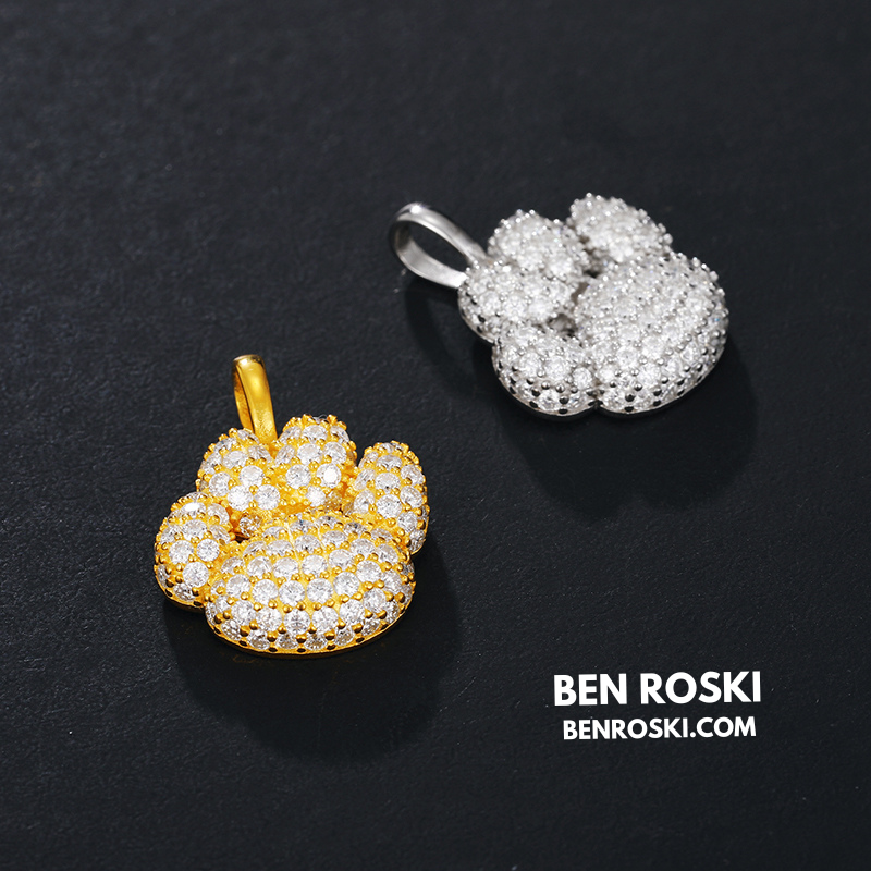 Moissanite Paw Print Pendant Necklace | Sterling Silver, Gold, or Rose Gold | VVS1 | GRA Certified