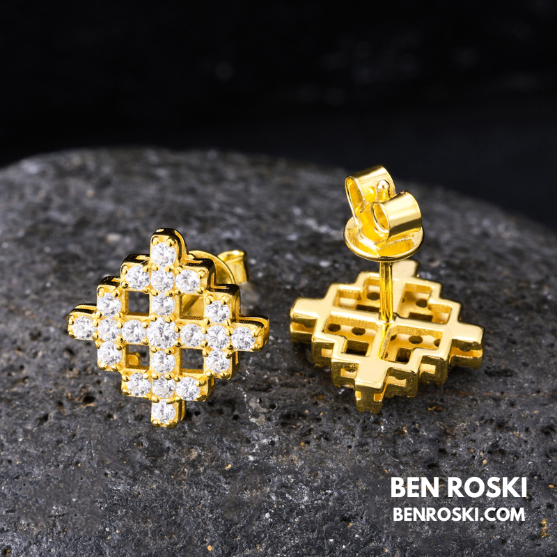 Geometric Cluster Stud Earrings Sterling Silver, Gold, or Rose Gold | VVS Moissanite | GRA Certified