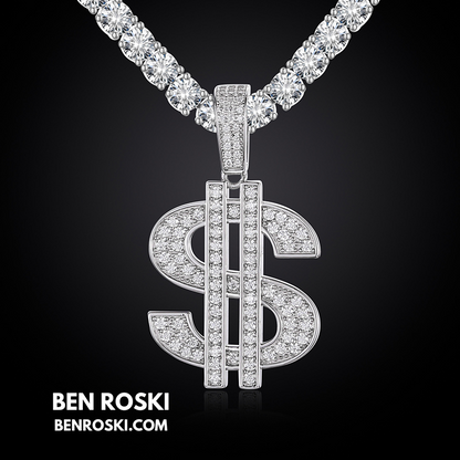 Moissanite Dollar Sign Pendant Sterling Silver or Gold/Rose Gold Plated | VVS Moissanite | GRA Certified