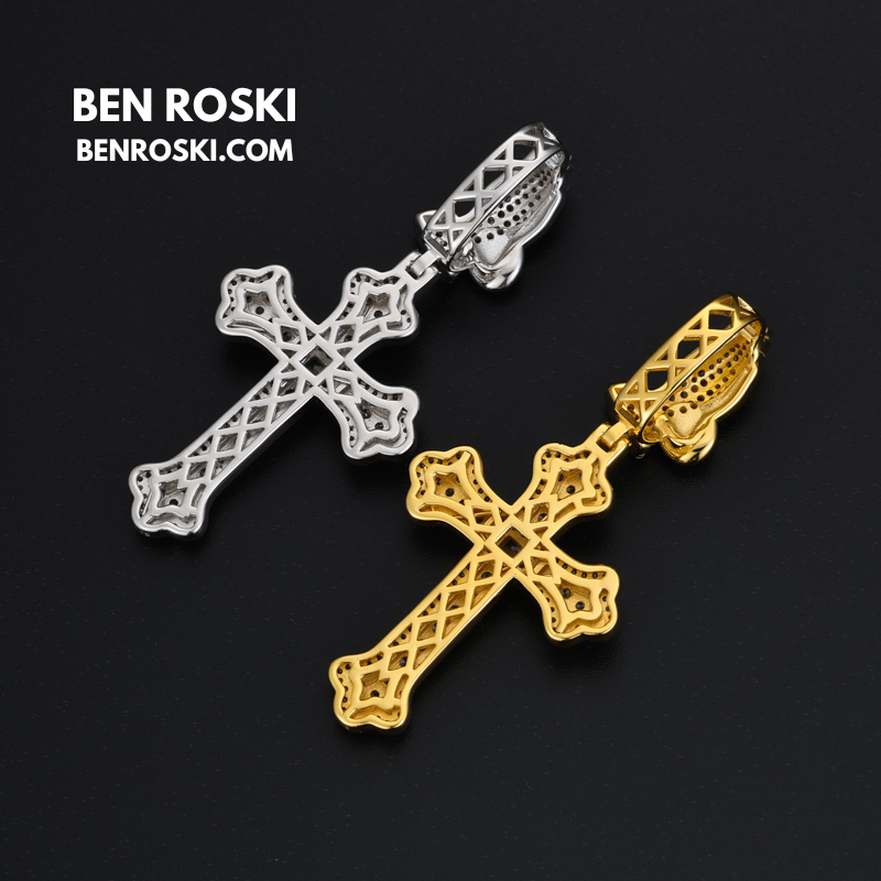 Moissanite Cross Pendant with Praying Hands Bail Sterling Silver, Gold, or Rose Gold | VVS Moissanite | GRA Certified