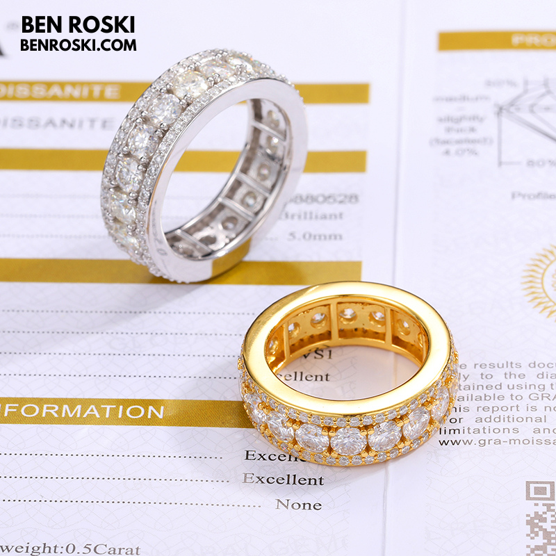 8MM Eternity Band Ring Sterling Silver, Gold & Rose Gold  | VVS Moissanite | GRA Certified |