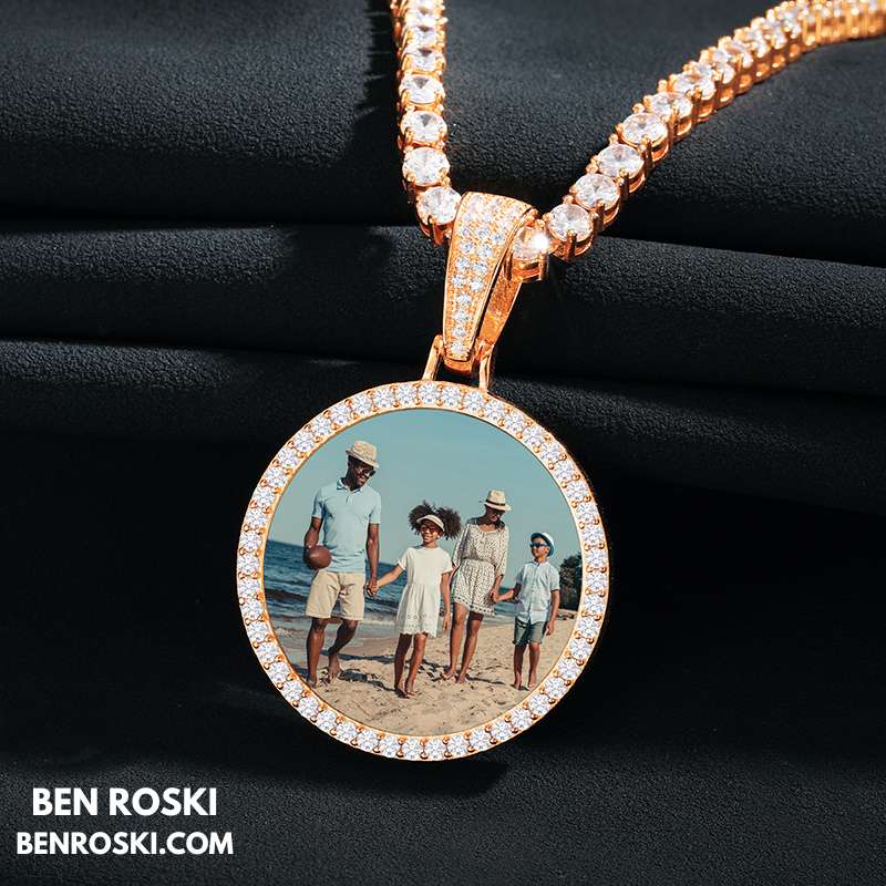 Custom Photo Round Pendant Sterling Silver or Gold/Rose Gold Plated | VVS Moissanite | GRA Certified