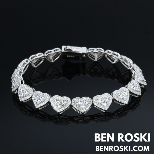 8MM Heart Moissanite Bracelet Sterling Silver, Gold, or Rose Gold | GRA Certified